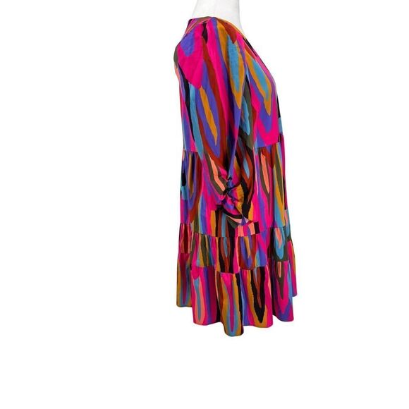 Crosby Bissy Dress | “Funky Town” | Sz S | Tiered Puff-Sleeve V-Neck Mini NWT - Picture 8 of 15